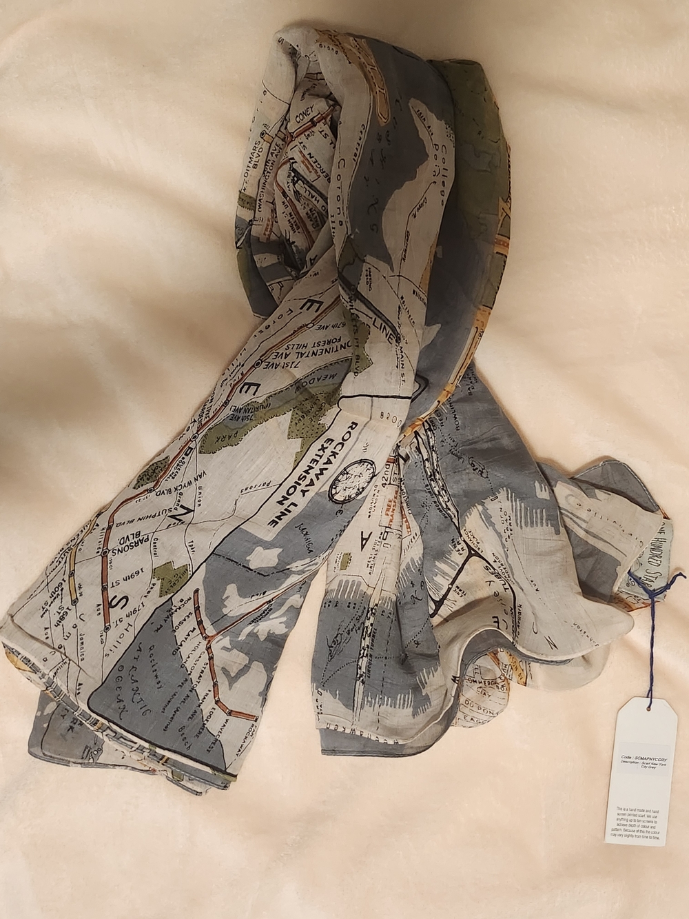 One Hundred Stars New York City Map Scarf Vintage Style Wrap - Picture 2 of 8